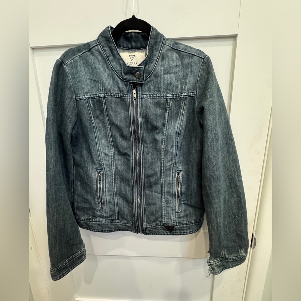 Guess Blue Denim Jacket with Zipper